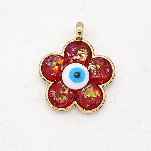 Copper Flower Pendant Pave Red Fire Opal Eye Gold Plated