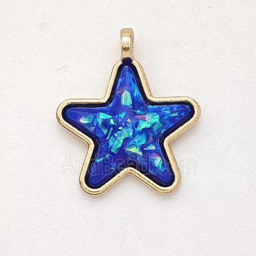 Copper Star Pendant Pave Blue Fire Opal Gold Plated
