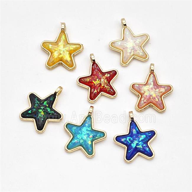 Copper Star Pendant Pave Fire Opal Gold Plated Mixed
