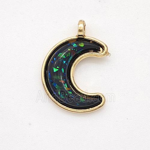 Copper Moon Pendant Pave Green Fire Opal Gold Plated