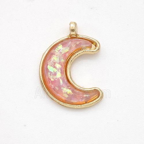 Copper Moon Pendant Pave Pink Fire Opal Gold Plated