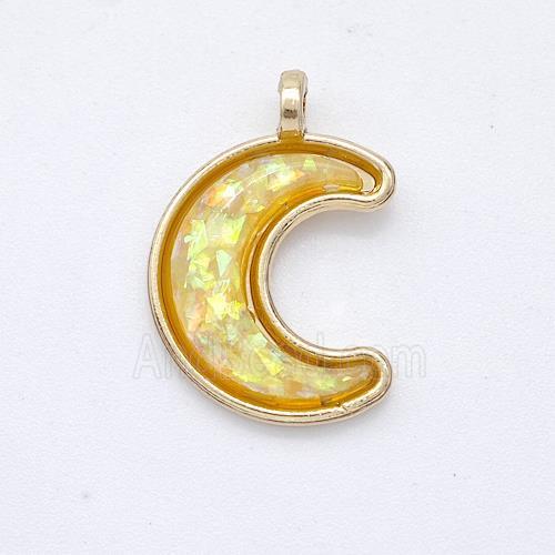 Copper Moon Pendant Pave Yellow Fire Opal Gold Plated