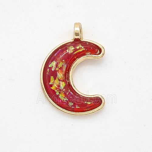 Copper Moon Pendant Pave Red Fire Opal Gold Plated