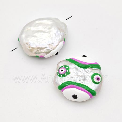 Baroque Style Pearl Coin Beads Multicolor Enamel Evile Eye