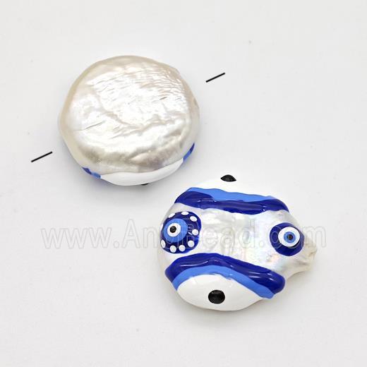 Baroque Style Pearl Coin Beads Multicolor Enamel Evile Eye