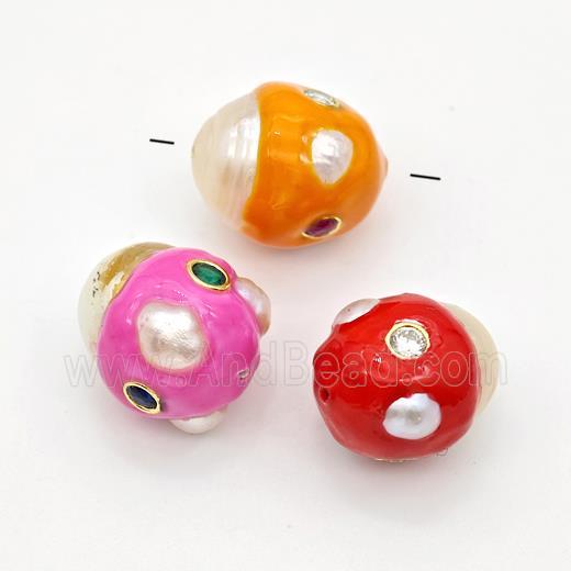 White Pearl Potato Beads Pave Zirconia Enamel Mixed