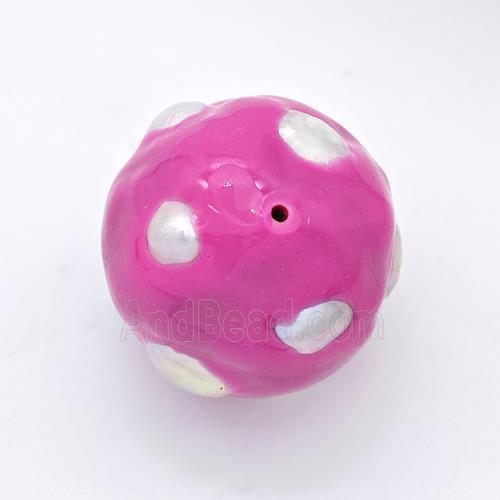 Clay Round Beads Pave Pearl Hotpink Enamel