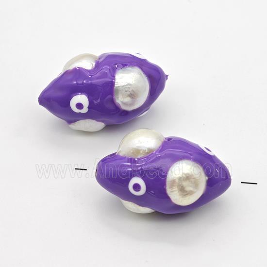 Clay Rice Beads Pave Pearl Purple Enamel