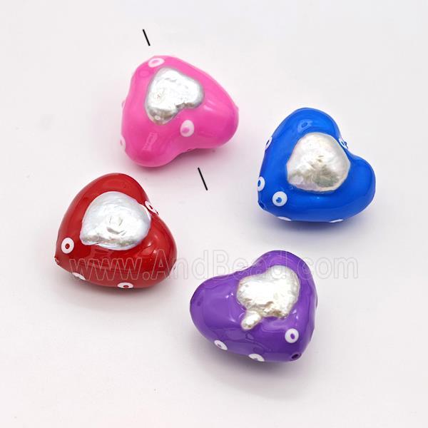 Clay Heart Beads Pave Pearl Enamel Mixed