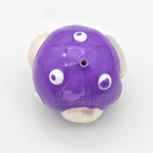 Clay Round Beads Pave Pearl Purple Enamel