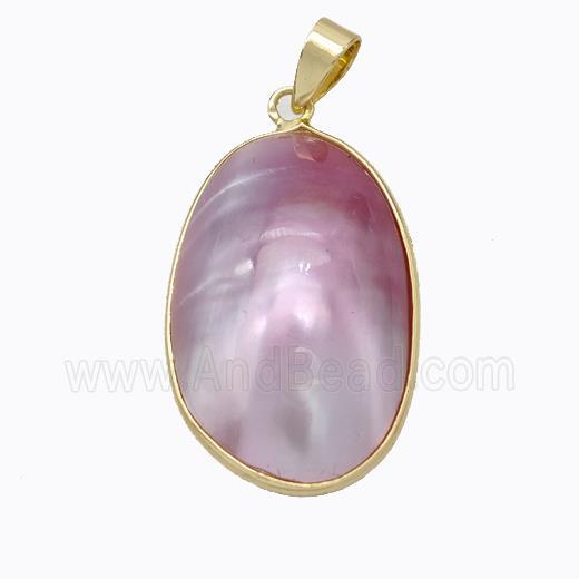Natural Pink Mabe Shell Pendant Copper Gold Plated