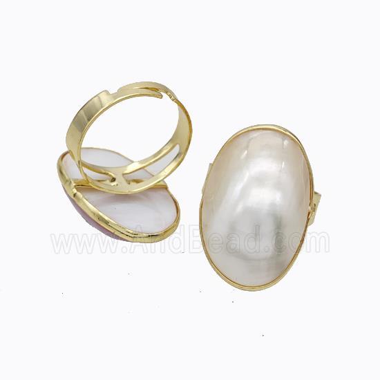 White Mabe Shell Rings Copper Gold Plated