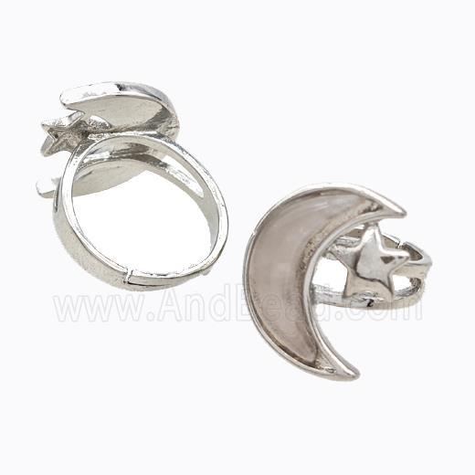 Copper Moon Rings Pave Rose Quartz Adjustable Platinum Plated