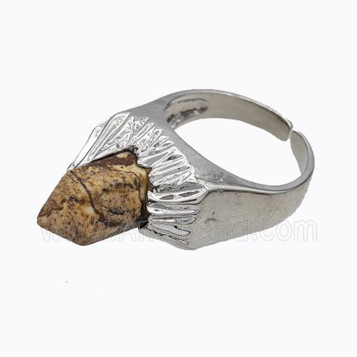 Copper Rings Pave Prism Picture Jasper Platinum Plated