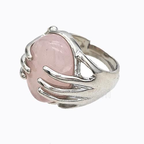 Copper Hand Rings Pave Rose Quartz Platinum Plated