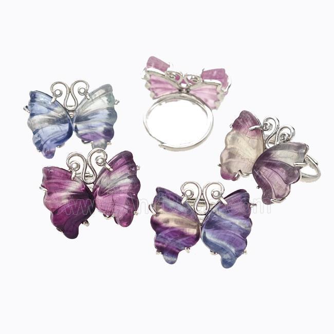 Multicolor Fluorite Butterfly Rings Copper Platinum Plated Mixed