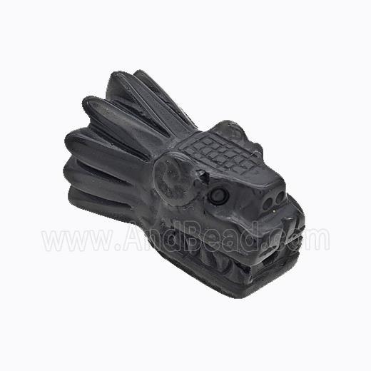 Natural Black Obsidian Dragonhead Beads Carved
