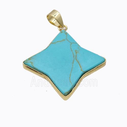 Teal Dye Howlite Turquoise Star Pendant Gold Plated