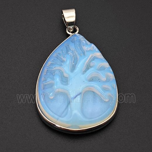 White Opalite Tree Pendant Carved