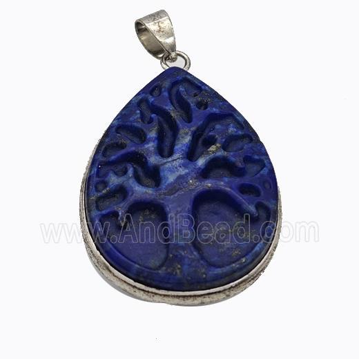 Natural Blue Lapis Lazuli Tree Pendant Carved