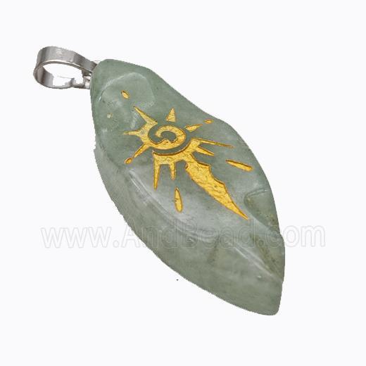 Natural Labradorite Leaf Pendant Sun Golden Painted