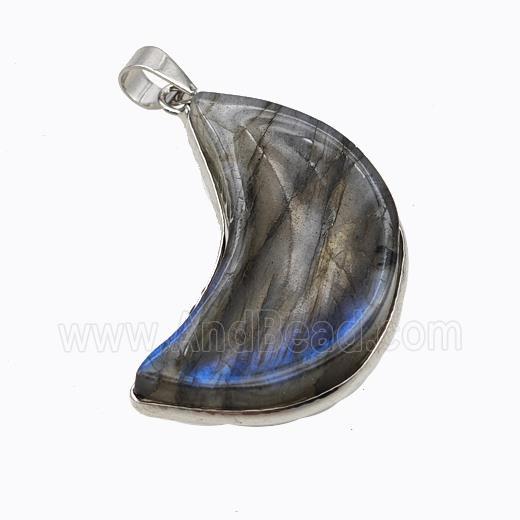 Natural Labradorite Moon Pendant Carved