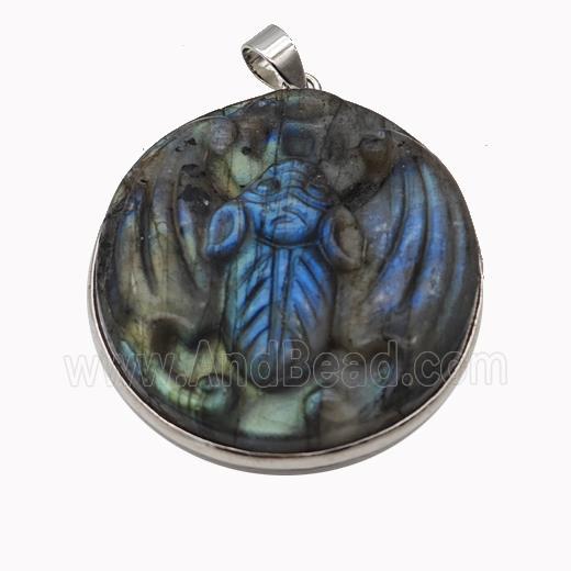 Natural Labradorite Bat Pendant Carved
