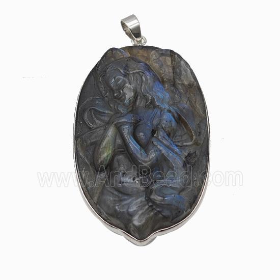 Natural Labradorite Goddess Pendant Carved