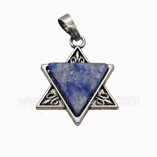 Alloy David Star Pendant Pave Blue Aventurine Antique Silver