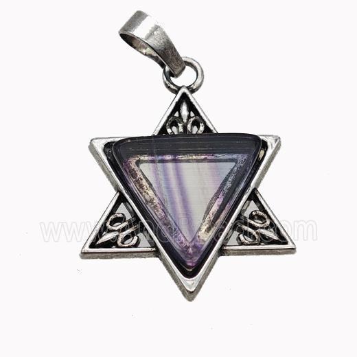 Alloy David Star Pendant Pave Fluorite Antique Silver