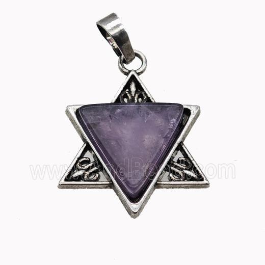Alloy David Star Pendant Pave Purple Amethyst Antique Silver