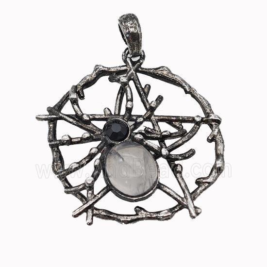 Alloy Spider Pendant Pave Clear Quartz Antique Silver