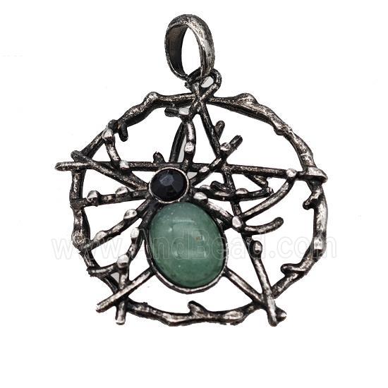 Alloy Spider Pendant Pave Green Aventurine Antique Silver