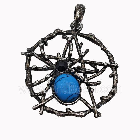 Alloy Spider Pendant Pave Blue Howlite Antique Silver