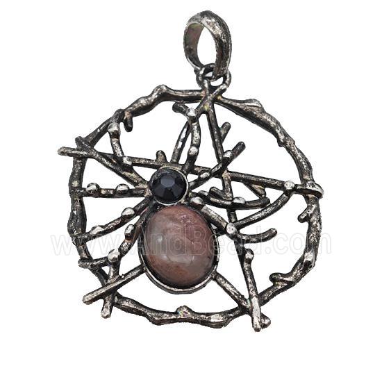 Alloy Spider Pendant Pave Strawberry Quartz Antique Silver