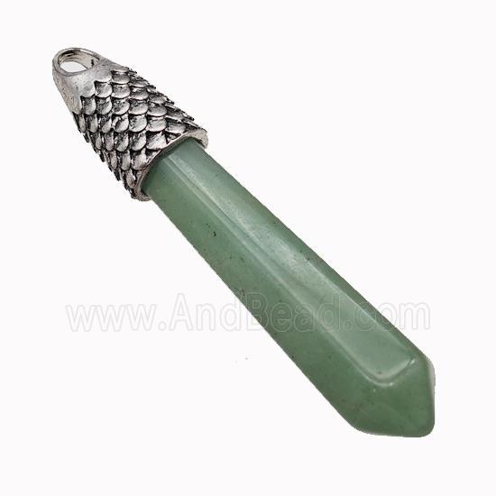 Natural Green Aventurine Prism Pendant Alloy Antique Silver