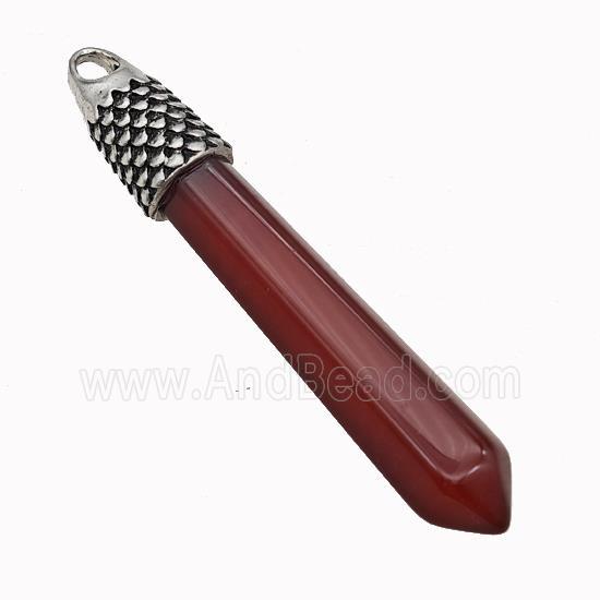 Red Dye Agate Prism Pendant Alloy Antique Silver