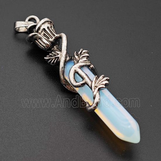 White Opalite Prism Pendant Alloy Bine Antique Silver