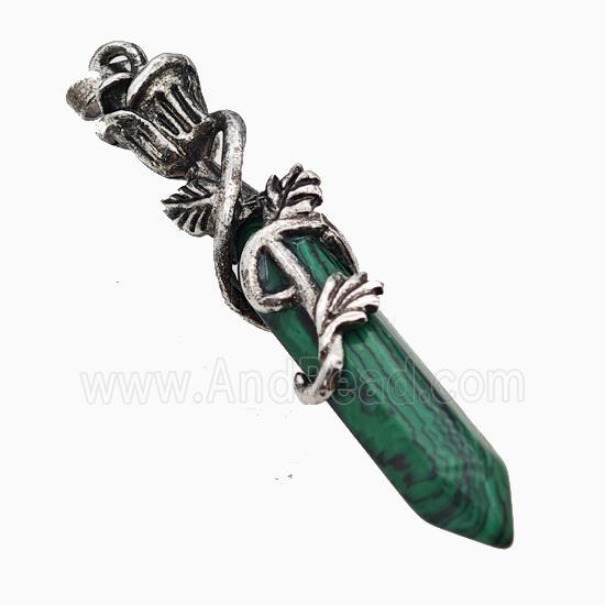 Synthetic Green Malachite Prism Pendant Alloy Bine Antique Silver