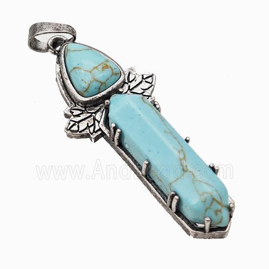 Blue Howlite Prism Pendant Alloy Leaf Antique Silver
