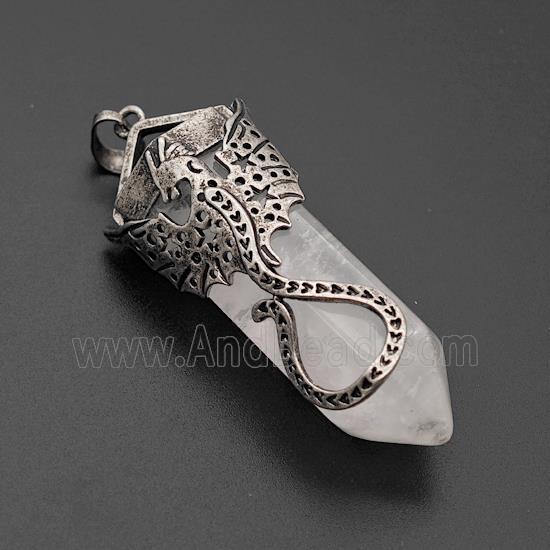 Natural Clear Quartz Prism Pendant With Alloy Peterosaur Antique Silver