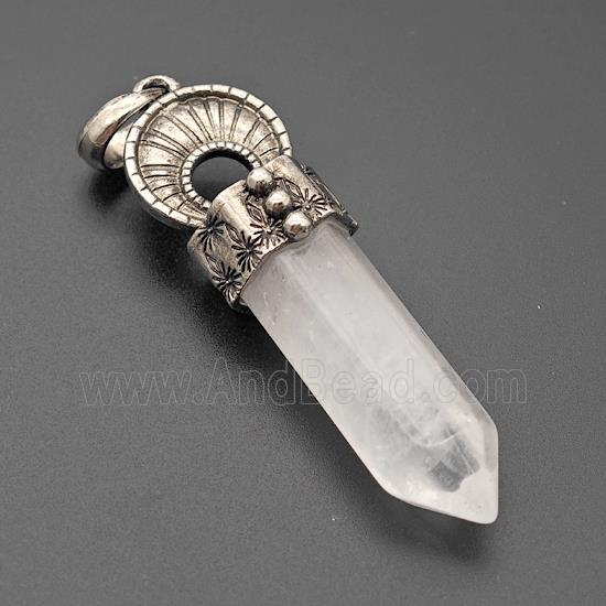 Natural Clear Quartz Prism Pendant Alloy Antique Silver