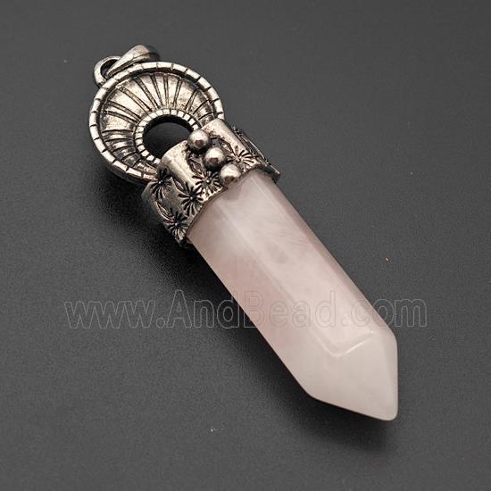 Natural Rose Quartz Prism Pendant Alloy Antique Silver
