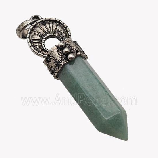 Natural Green Aventurine Prism Pendant Alloy Antique Silver