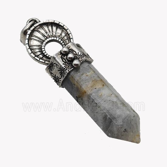 Natural Labradorite Prism Pendant Alloy Antique Silver