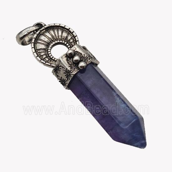 Natural Blue Lapis Lazuli Prism Pendant Dye Alloy Antique Silver