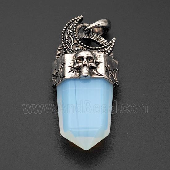 Natural Opalite Prism Pendant Alloy Moon Skull Antique Silver