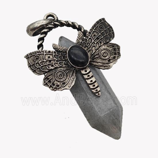 Natural Labradorite Prism Pendant Alloy Butterfly Antique Silver