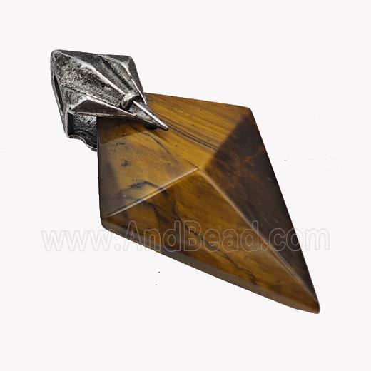 Natural Tiger Eye Stone Arrowhead Pendant Alloy Antique Silver