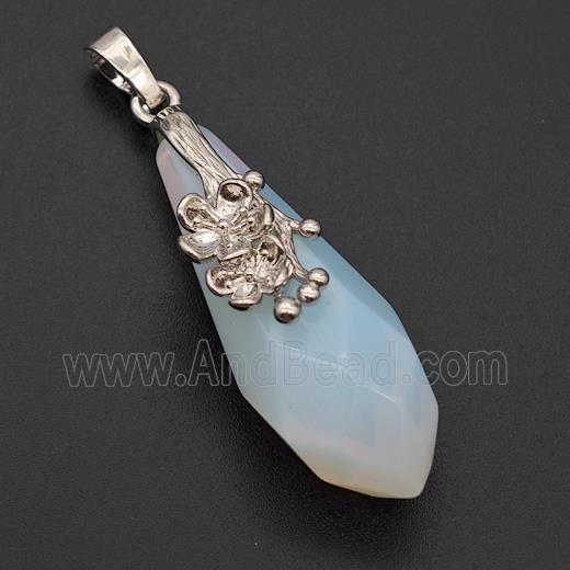 Natural White Opalite Teardrop Pendant Alloy Flower Antique Silver